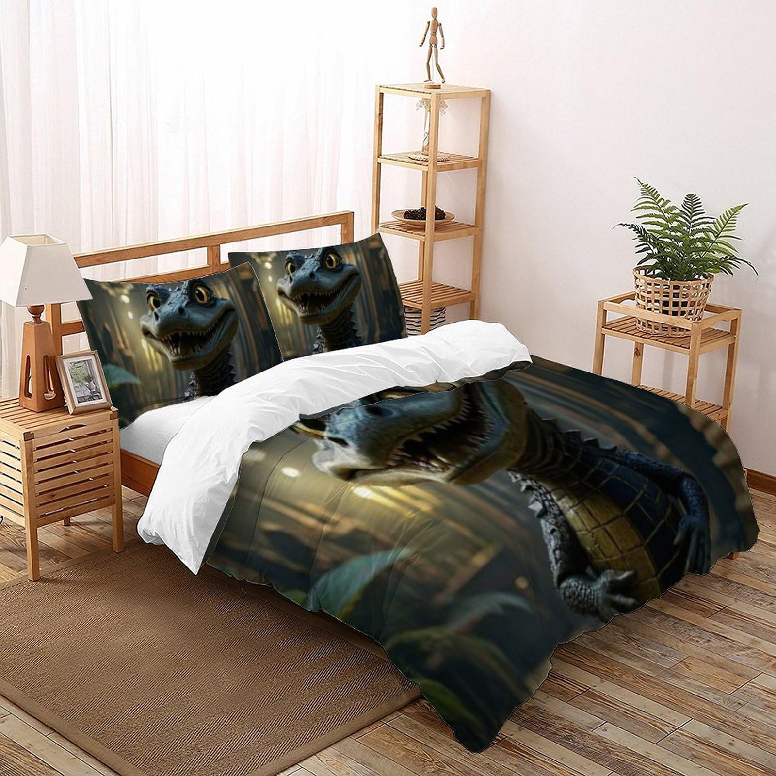 Housse de couette crocodile 220x240 cm en microfibre avec 2 taies d'oreiller pour lit king