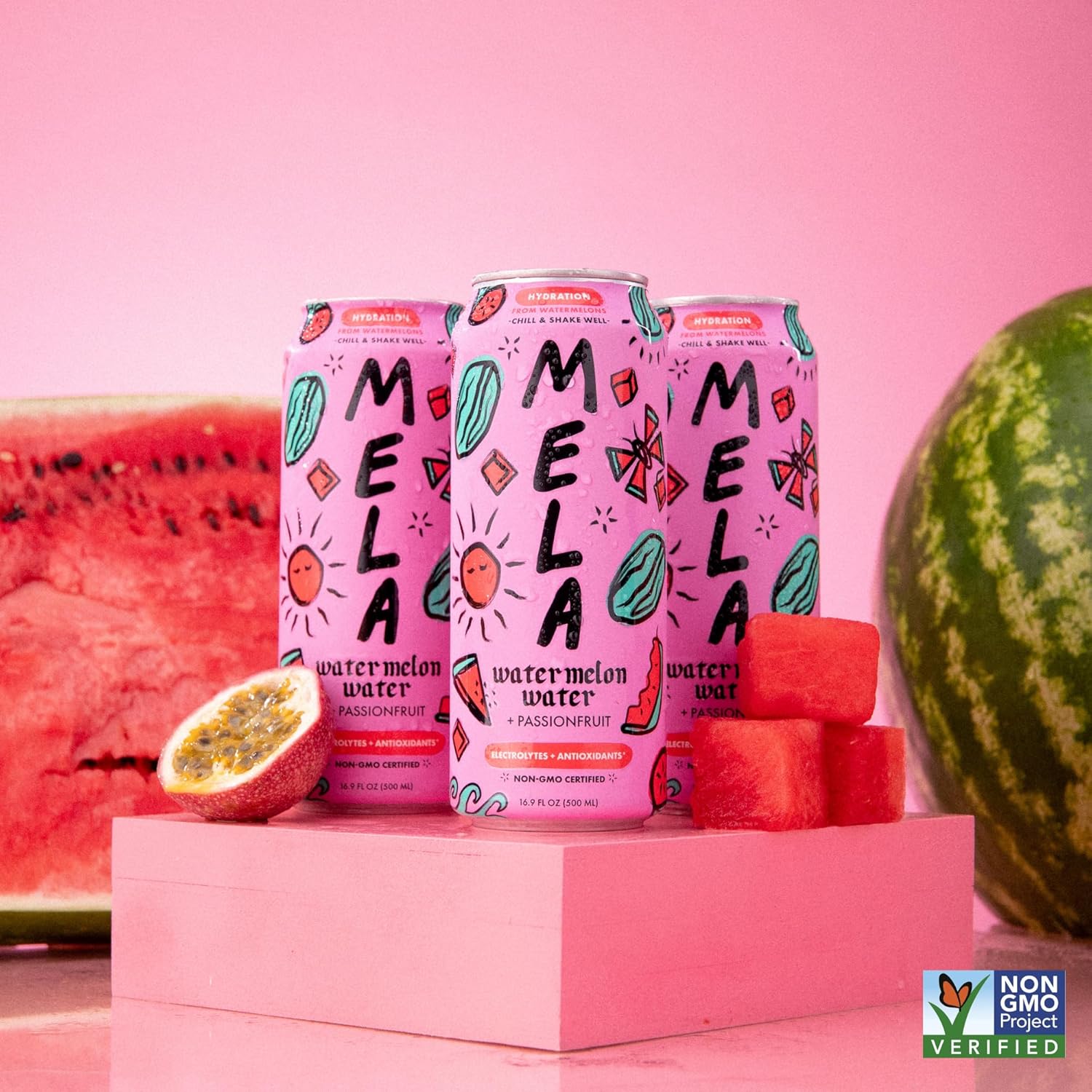 Mela Water Watermelon Juice Drink, Electrolytes & Antioxidants, Refreshing Hydration, Coconut Water Alternative, Vitamin C, Passionfruit, 16.9 fl oz (Pack of 12)