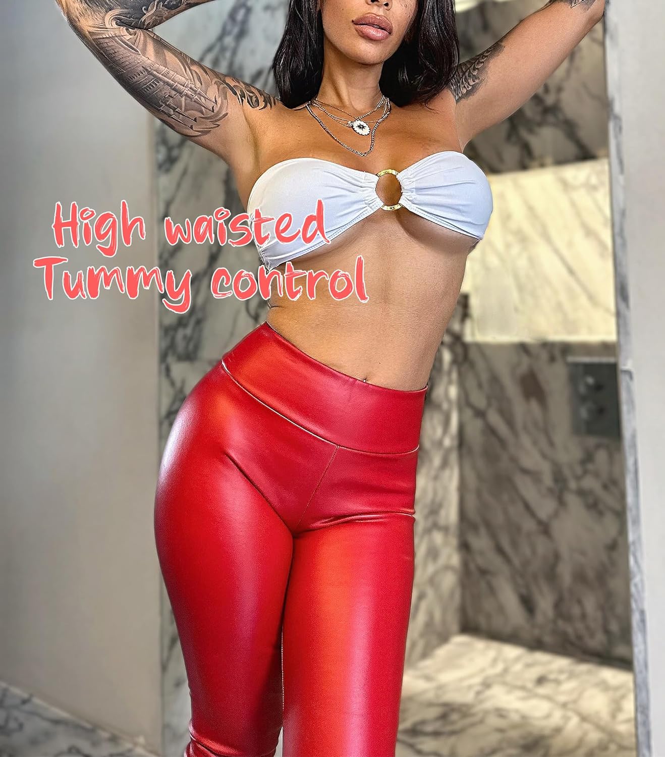 Leather Leggings for Women Sexy PU High Waist Butt Lifting Tummy Control Leather Pants Skinny Tights - Image 2