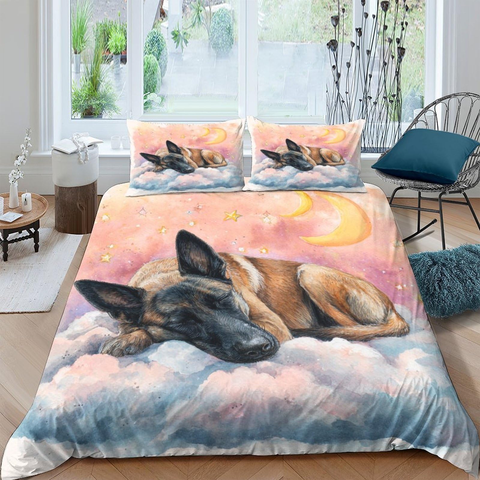 Ctjqhvkz Style-3 3D Printed Dreamy Dog Fitted Sheet Microfiber Soft Pastel Cloud Mattress Cover For Bedroom Dorm Décor Single（135X200cm）
