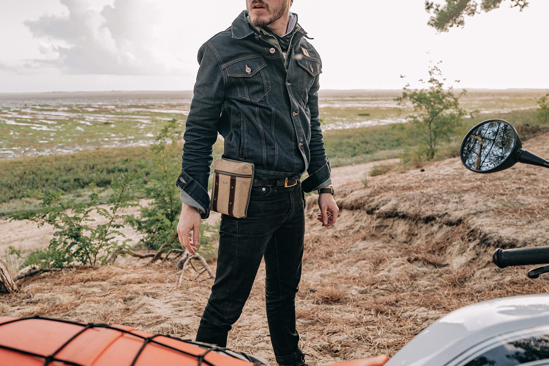 Tasche für Motorrad-Tank, magnetisch, Military – Vollnarbenleder, Vintage-Design & Veloursleder – wasserdicht & leicht – ergonomisch – langlebig