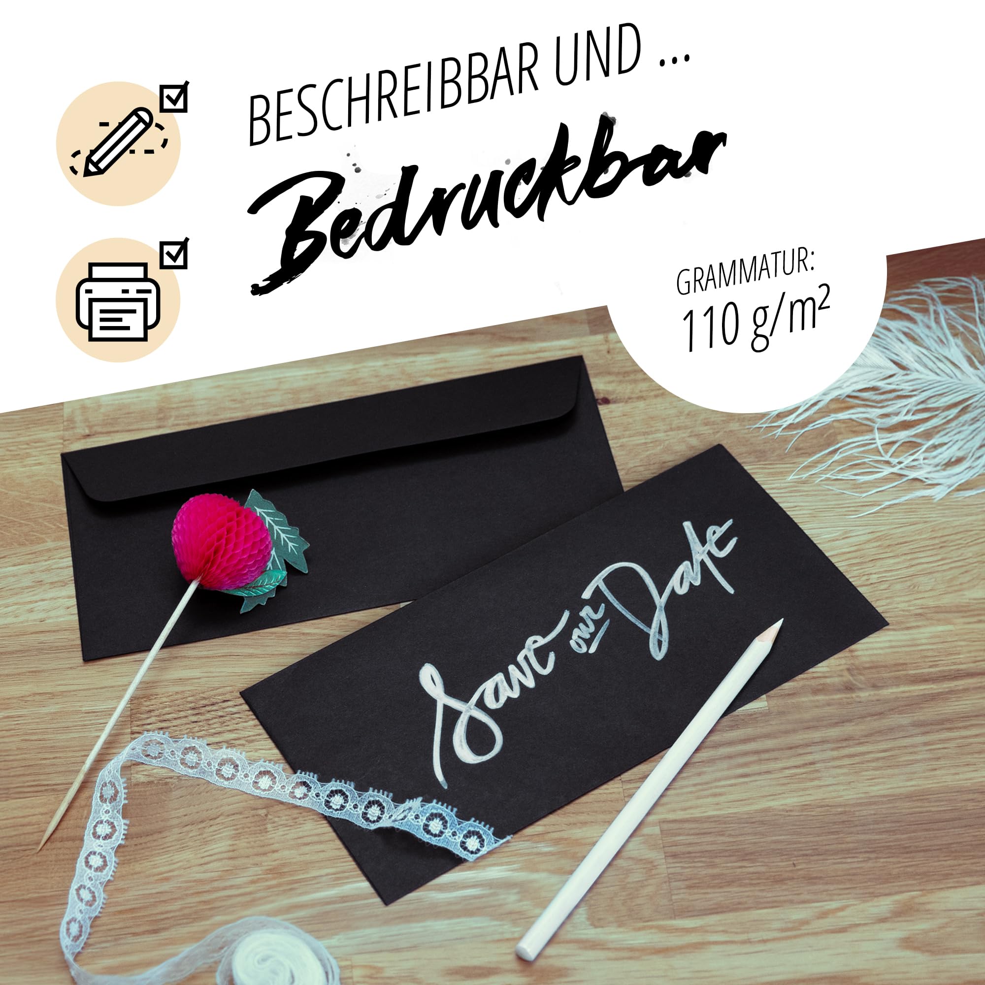 Buste Di Carta 100 Pezzi - DIN Lungo 220x110mm, Nero, Senza Finestra - Foto 12