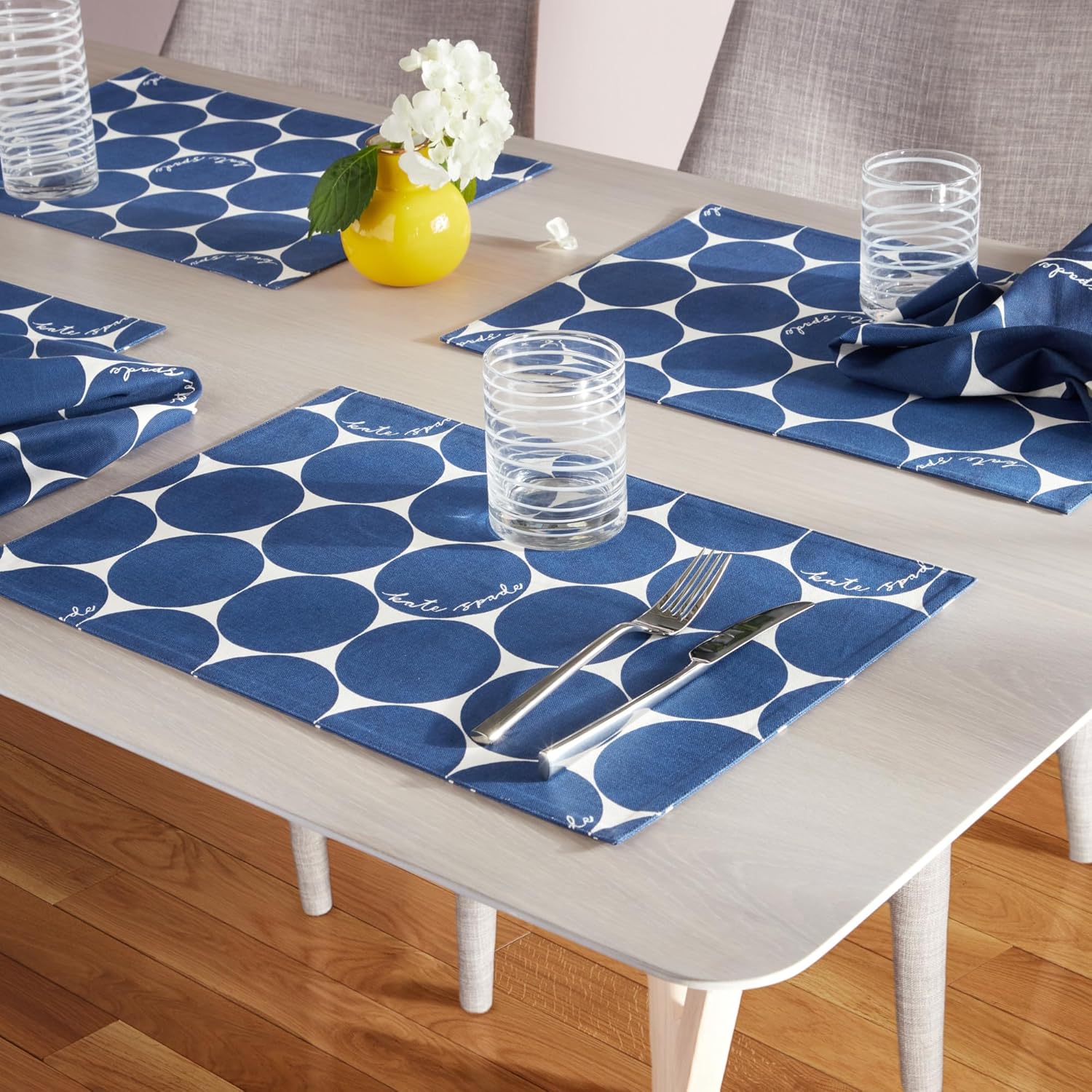 Blue and White Cotton Reversible Retro Placemats Set of 4