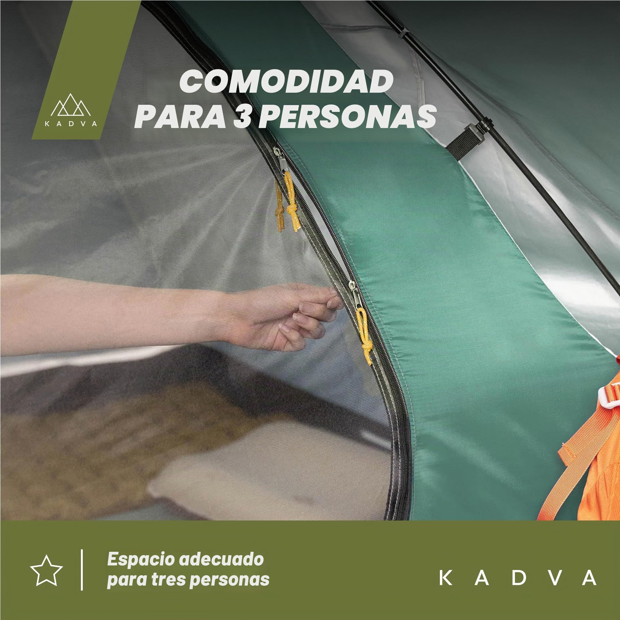 KADVA Tienda de Campaña CAMPdome 3 Cúpulas para 3 Personas 270 x 210 x 125 cm Impermeable Ligera y Duradera Estructura de Fibra de Vidrio Ideal para Acampadas y Senderismo Verde|Azul