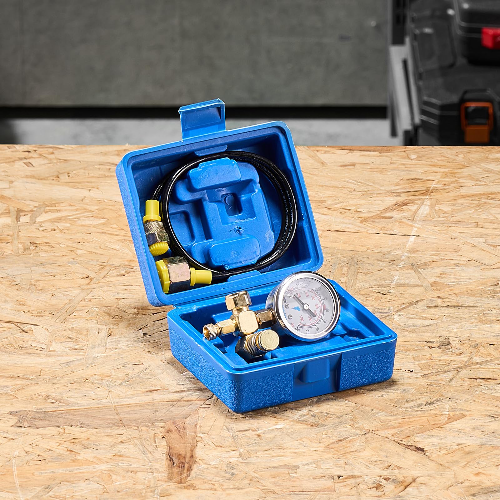 VEVOR Kit de Gonflage d'Accumulateur d'Azote Hydraulique 0-1420 PSI, Coffret Test de Pression avec 1 Manomètre, 1 Tuyau de Gaz, 1 Corps de Vanne et 1 Adaptateur CGA580, pour Construction Chantier