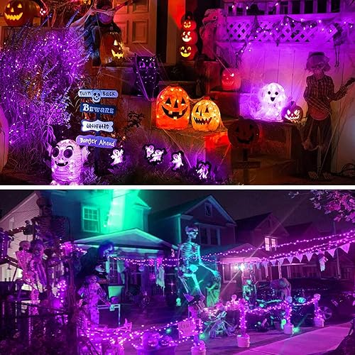 Vista 18 de Guirnalda de 200 luces LED enchufables de 66 pies, tira de luces impermeables para exteriores e interiores, 8 modos con temporizador, luz de Navidad