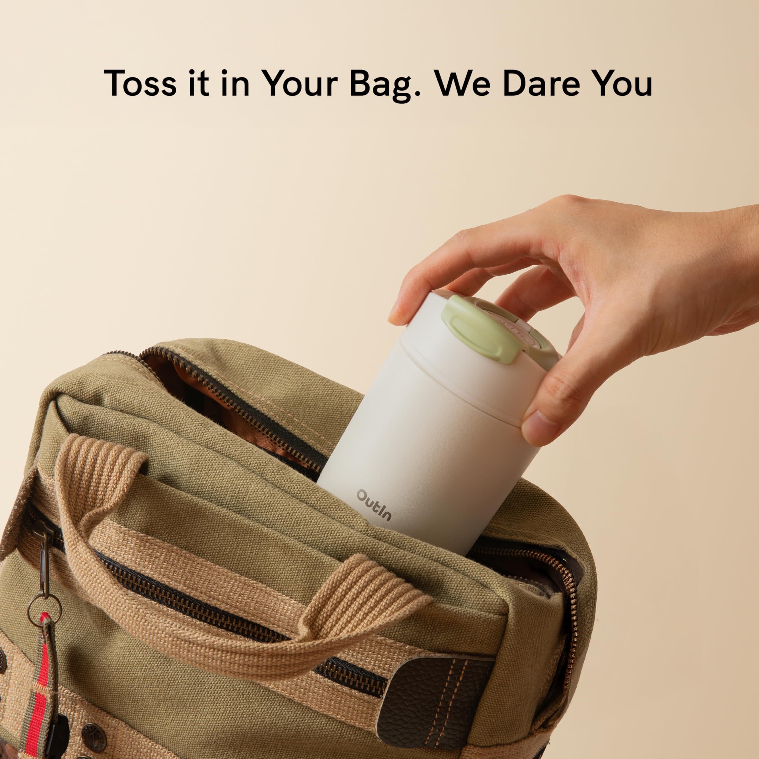 OutIn Travel Tumbler, vaso térmico de café estanco, 350 ml | Vaso de acero inoxidable con tapa abatible para bebidas calientes y frías, uso exterior, Terra Brown