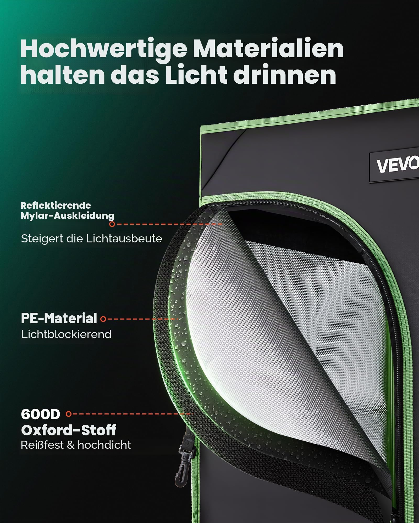 VEVOR Growzelt, 40x40x160 cm, Growzelt 600D hochreflektierendes Mylar, Indoor-Pflanzenzelt mit Beobachtungsfenster, Bodenwanne & Reißverschluss, Gewächshaus Zuchtzelte für Obst, Blumen & Gemüse