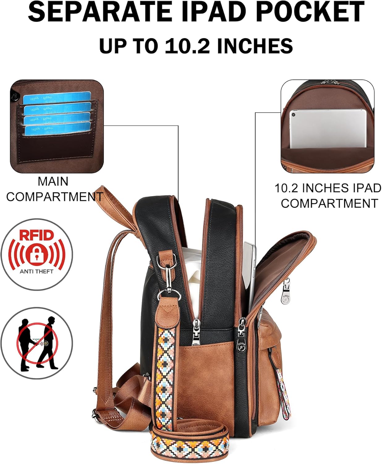 FADEON Small Backpack Purse for Women Designer PU Leather Roomly Mini Backpacks Multi Pocket Fashion Shoulder Backpack - Image 3