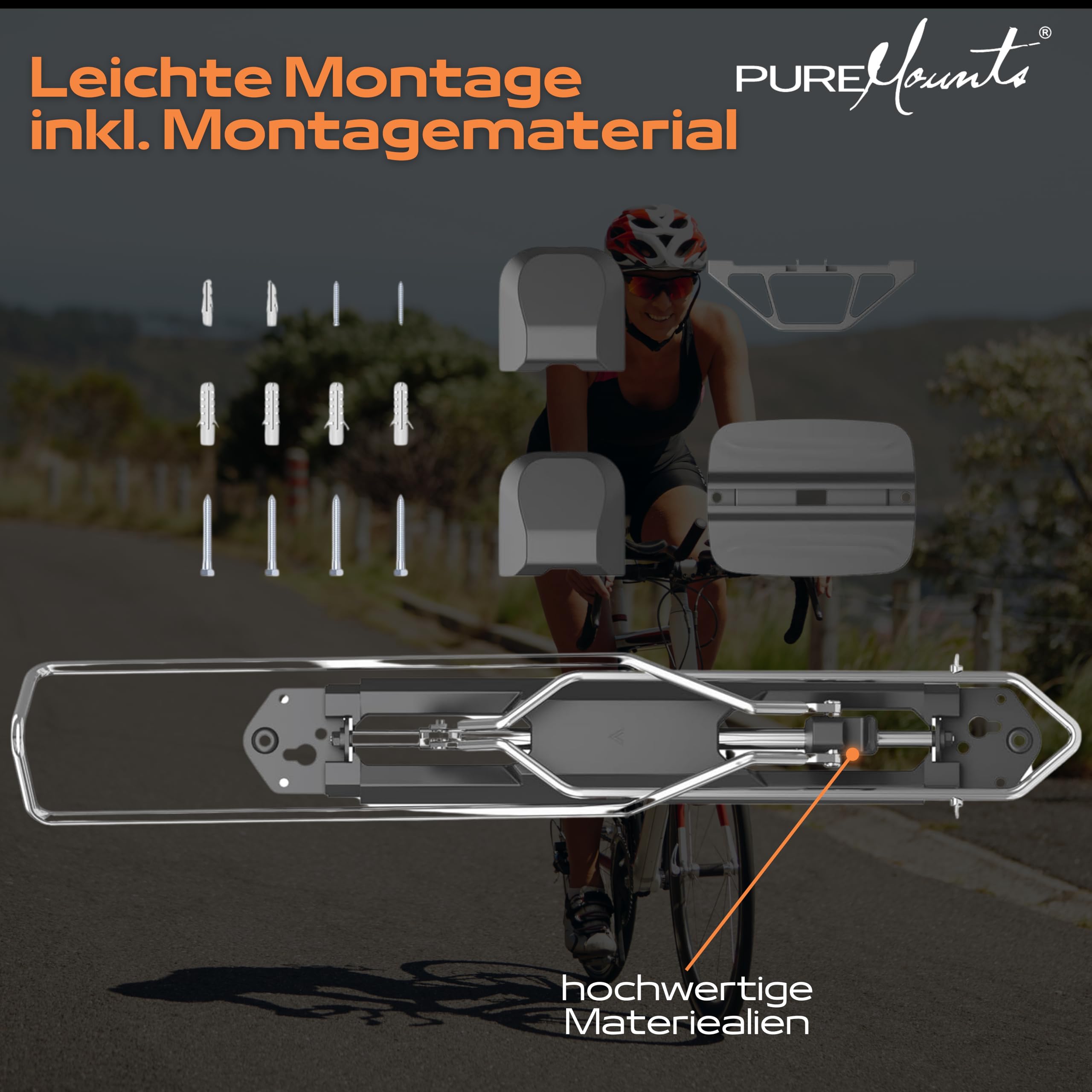 PureMounts Fahrrad Wandhalterung, Fahrradhalterung, Fahrradhalter, höhenverstellbar, schwenkbar für E-Bike, MTB bis 35 kg, Fahrrad Aufhängung Wand Garage Keller, Fahrradwandhalterung, Schwarz