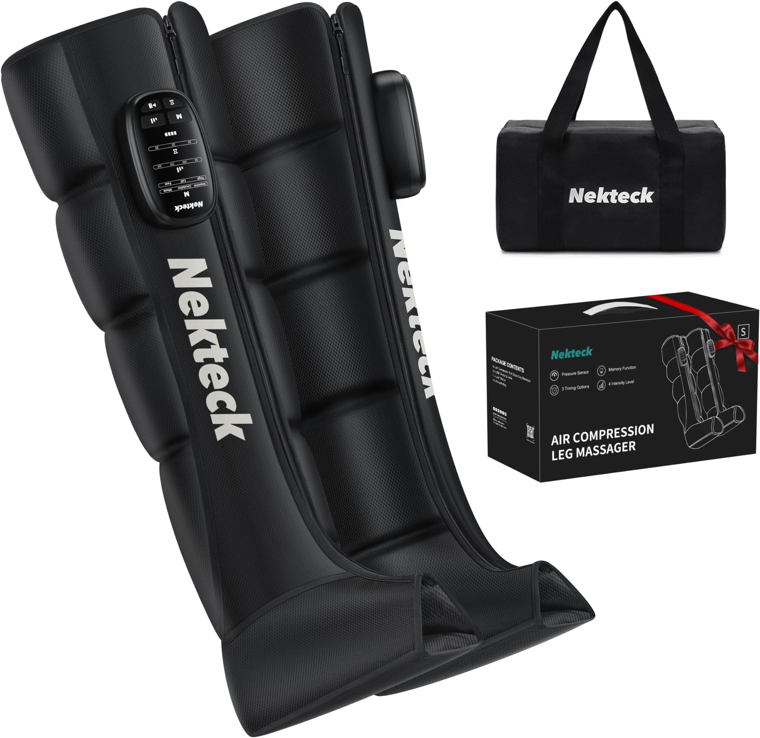 Nekteck Leg Massager Recovery System, Cordless Air Compression Massage, Rechargeable Portable Full Leg Boots for Circulation and Pain Relief (Pair)