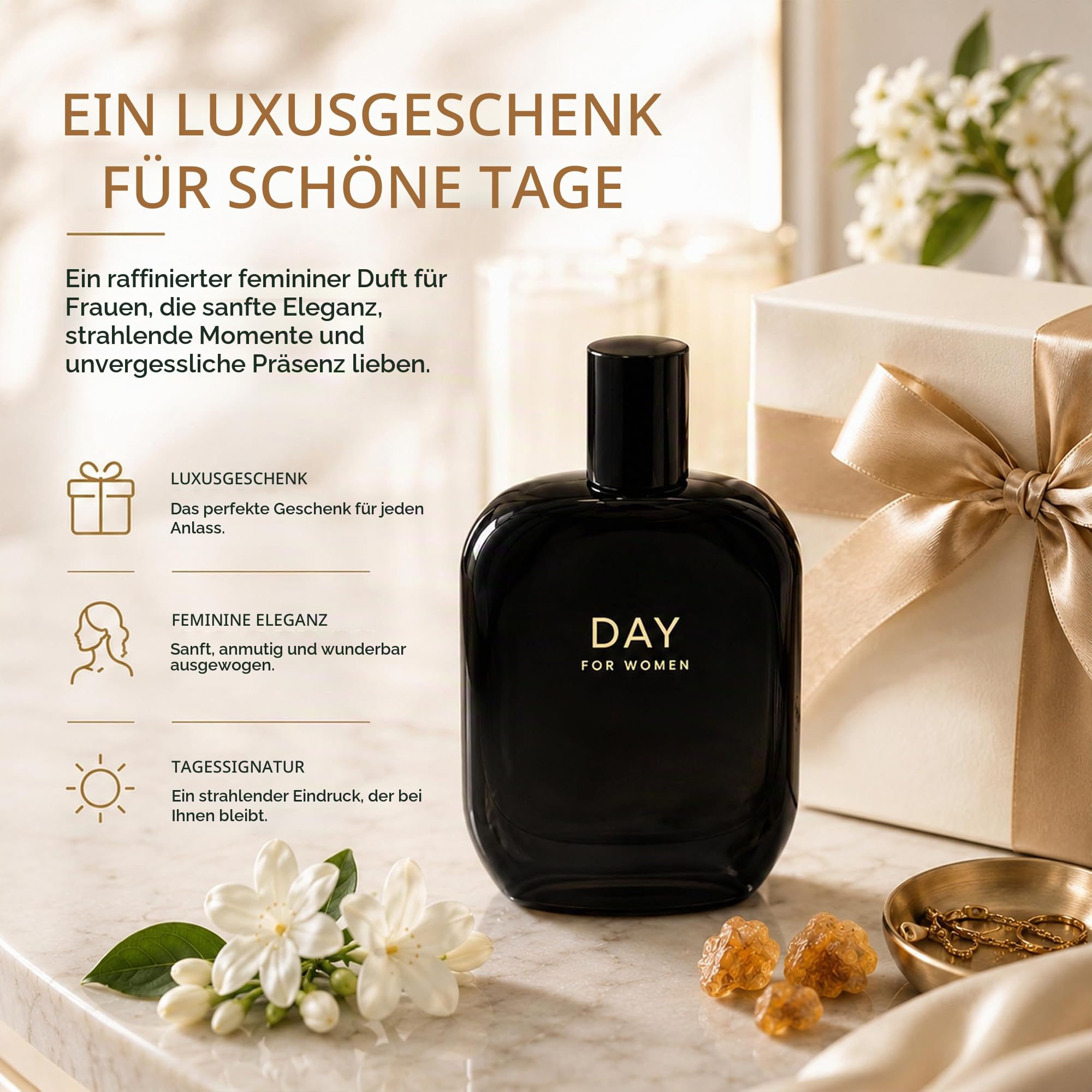 Fragrance One | Jeremy Fragrance DAY for Women | luxuriöser Damenduft | Verführerische Blumenakkorde | Eau de Parfum | Intensiv | Langanhaltend | Ideal für den Tag | 50 ml Flasche mit Box