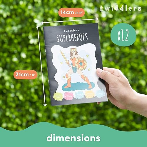 Miniatura 4 de THE TWIDDLERS - Paquete de 12 libros para colorear con 48 crayones y 216 calcomanías (superhéroe) - Mini libros para colorear para niños de 4 a 8