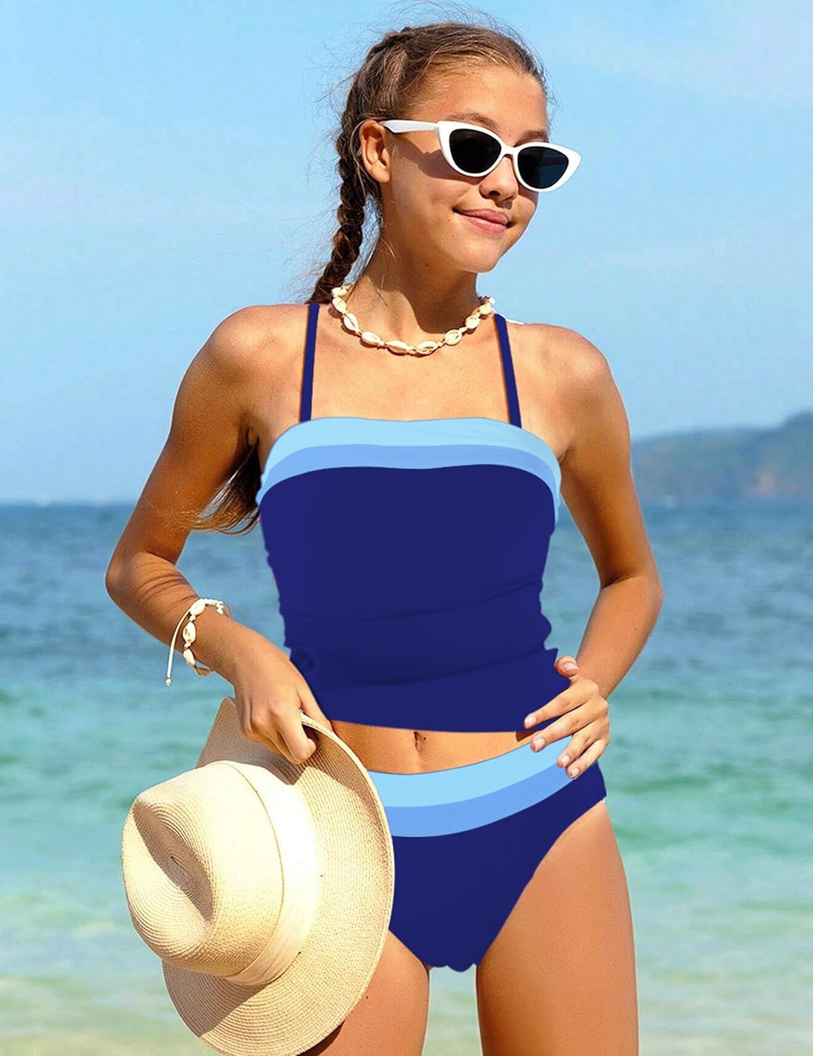 NAPU Girls Swimsuit Color Block Tankini Swimsuit Quick Dry 2 Piece Bathing Suit for Girls 9-16 Years Teens Swimwear Summer - Image 2