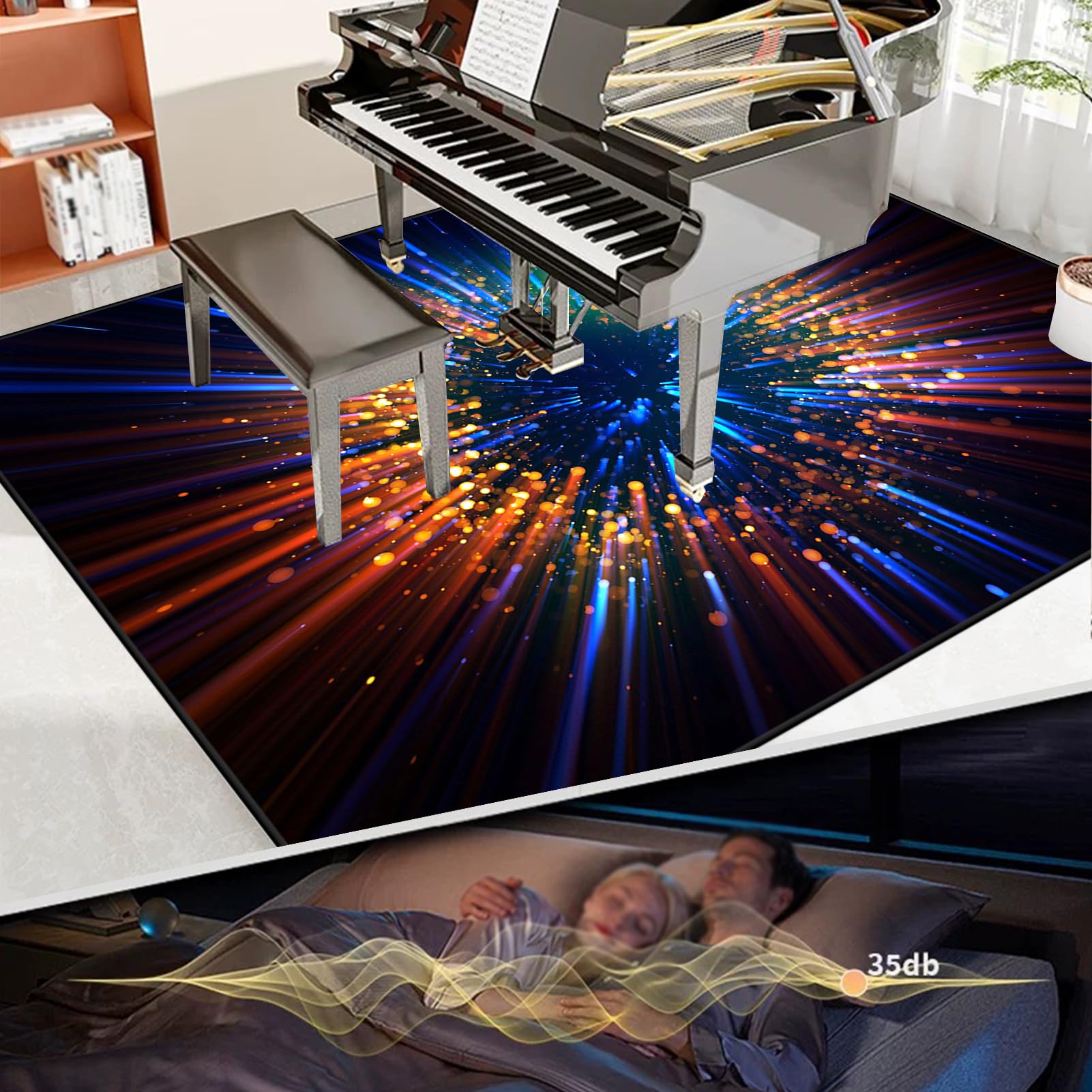 Schlagzeugteppich Drum Teppich Trommel Teppich Schallschutz Akustik Schlagzeug Teppich Professionelles rechteckiges Elektronisches Jazz Schlagzeug Kit Drumteppich für Studio, Wohnung 200 x 160 cm