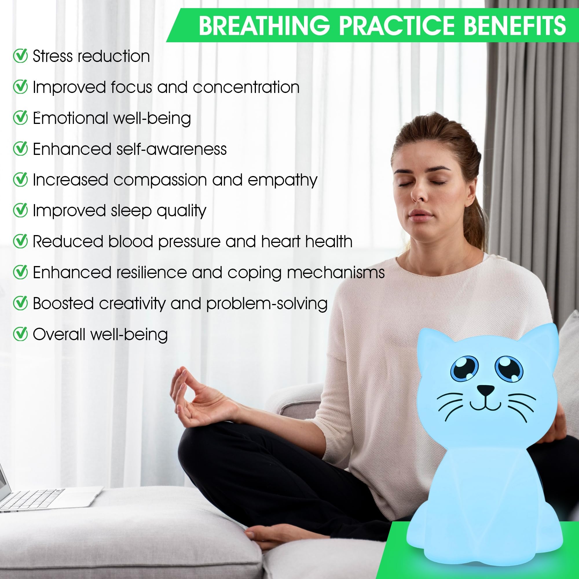 Calm Collective Luz calmante de entrenamiento de respiración para gatos para calmar el estrés, artículos de alivio de ansiedad para TDAH, herramientas de meditación de atención plena, gran regalo de