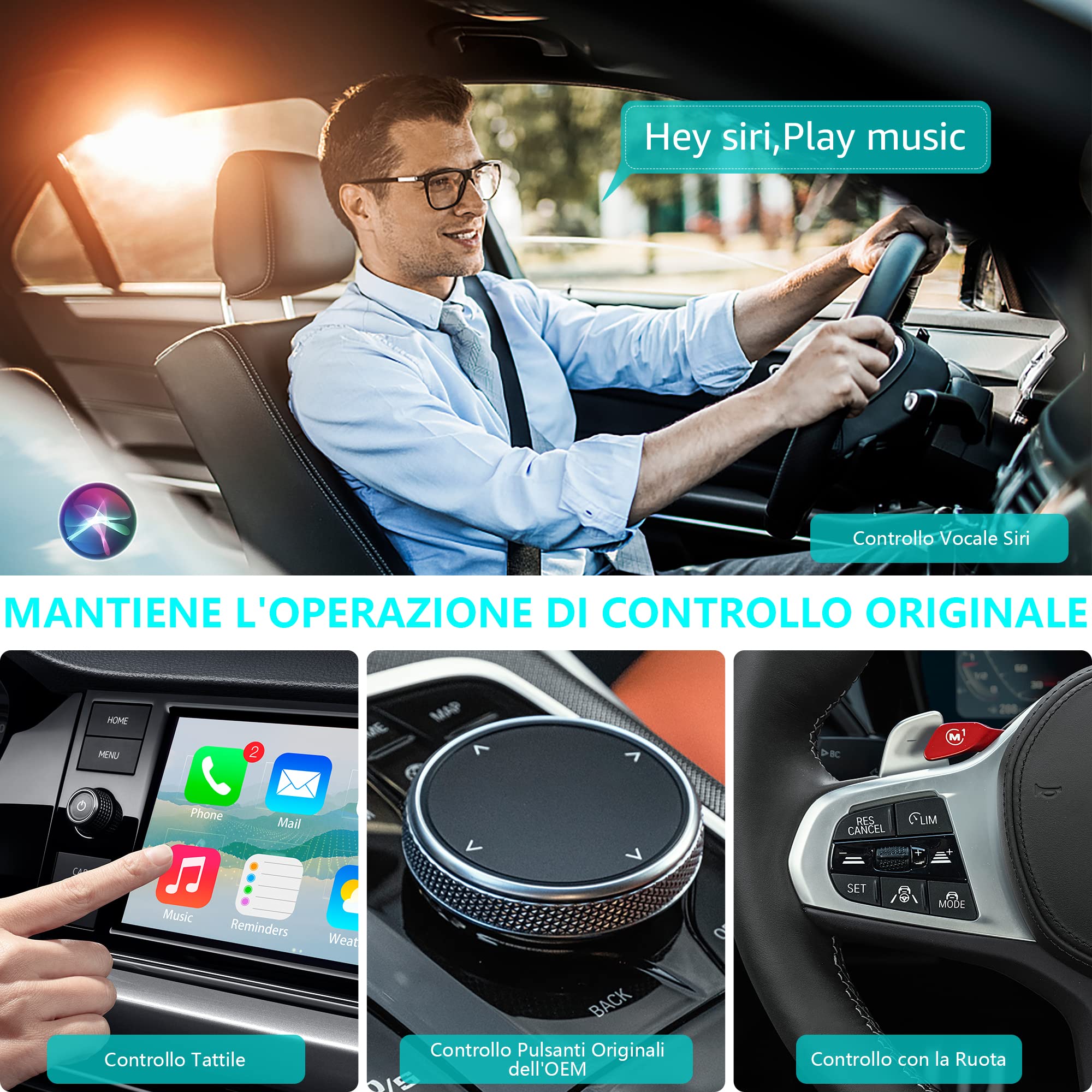 Adattatore Wireless Carplay per iPhone, Dongle Carplay Adapter Aggiornato Convertire Carplay da Cablato a Senza Fili Plug & Play Collegamento Automatico, per Auto con Carplay Cablato Dopo il 2016