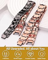 Vista 5 de Feraco Pulsera de cobre para hombres 4 elementos pulseras magnéticas elegante 99.99% joyería de cobre sólido con imanes (negro)