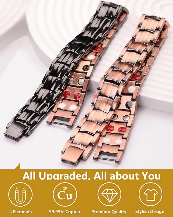 Feraco Magnetic Copper Bracelet for Men 99.99% Solid Pure Copper Jewelry