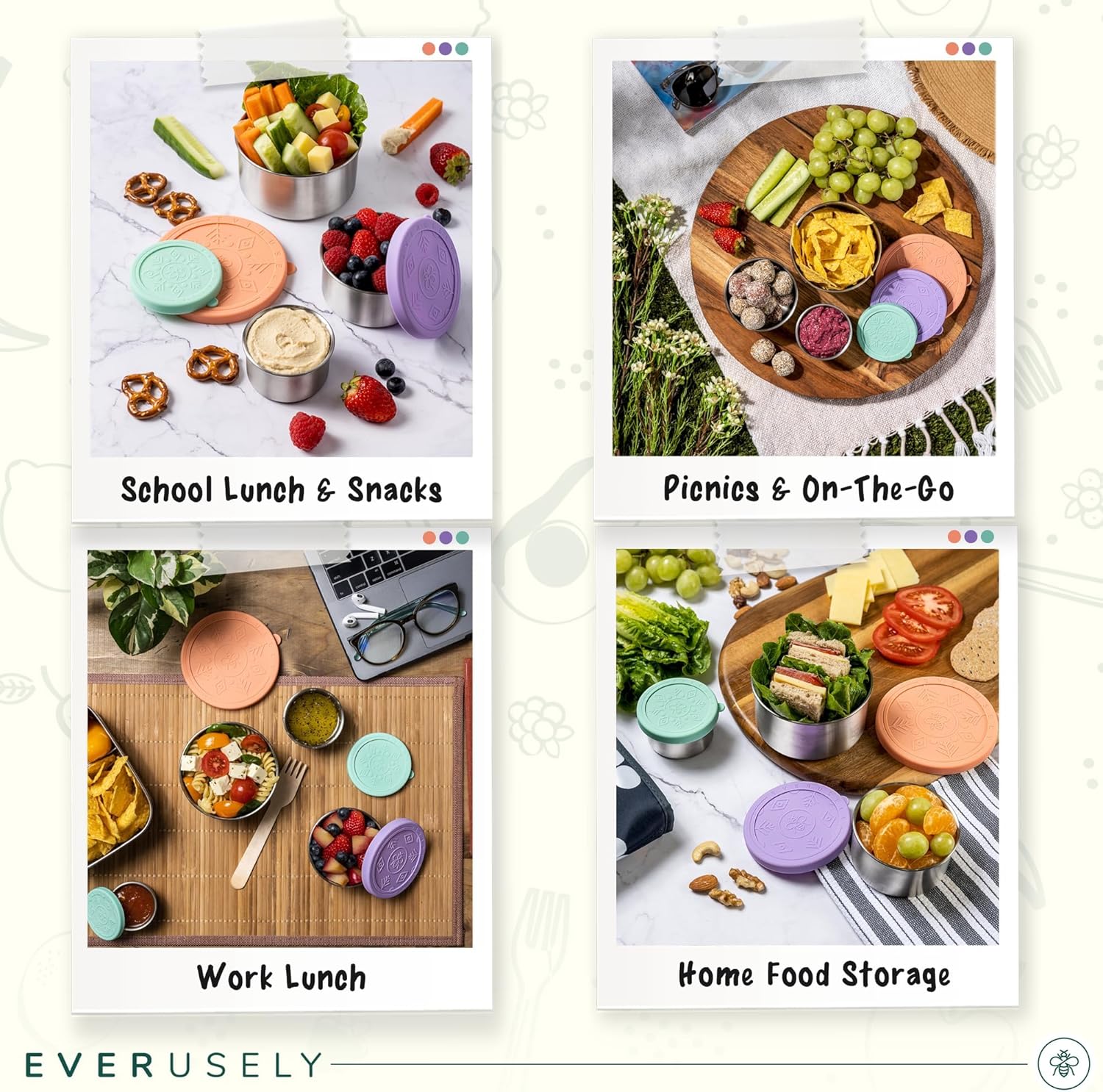 Everusely - Stainless Steel Food Containers - 3 Pack, Bright - Metal Lunch Box - Nesting Snack Containers for Office, Home Food Storage - Leakproof Silicone Lids - Dishwasher and Freezer Safe - Image 7