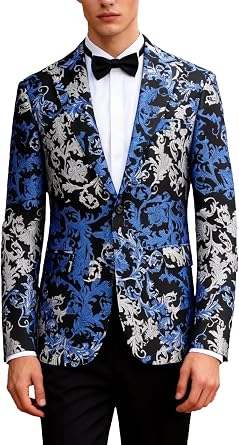 UNINUKOO Mens Floral Tuxedo Jacket Casual Paisley Slim Fit Floral Dinner Wedding Prom Business Sport Coat for Men