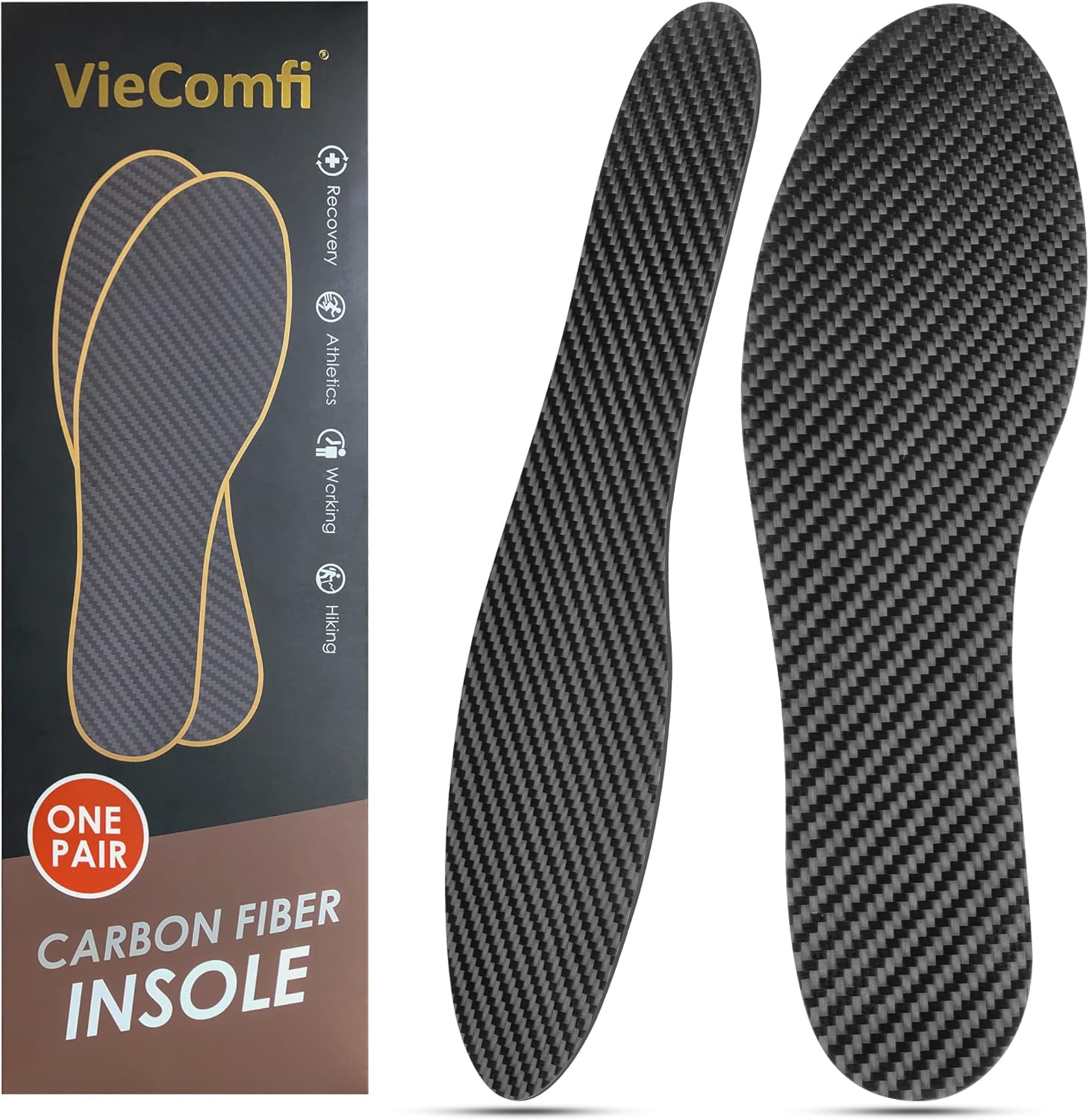 Carbon Fiber Insoles 1 Pair for Pain Relief & Injury Recovery. Rigid