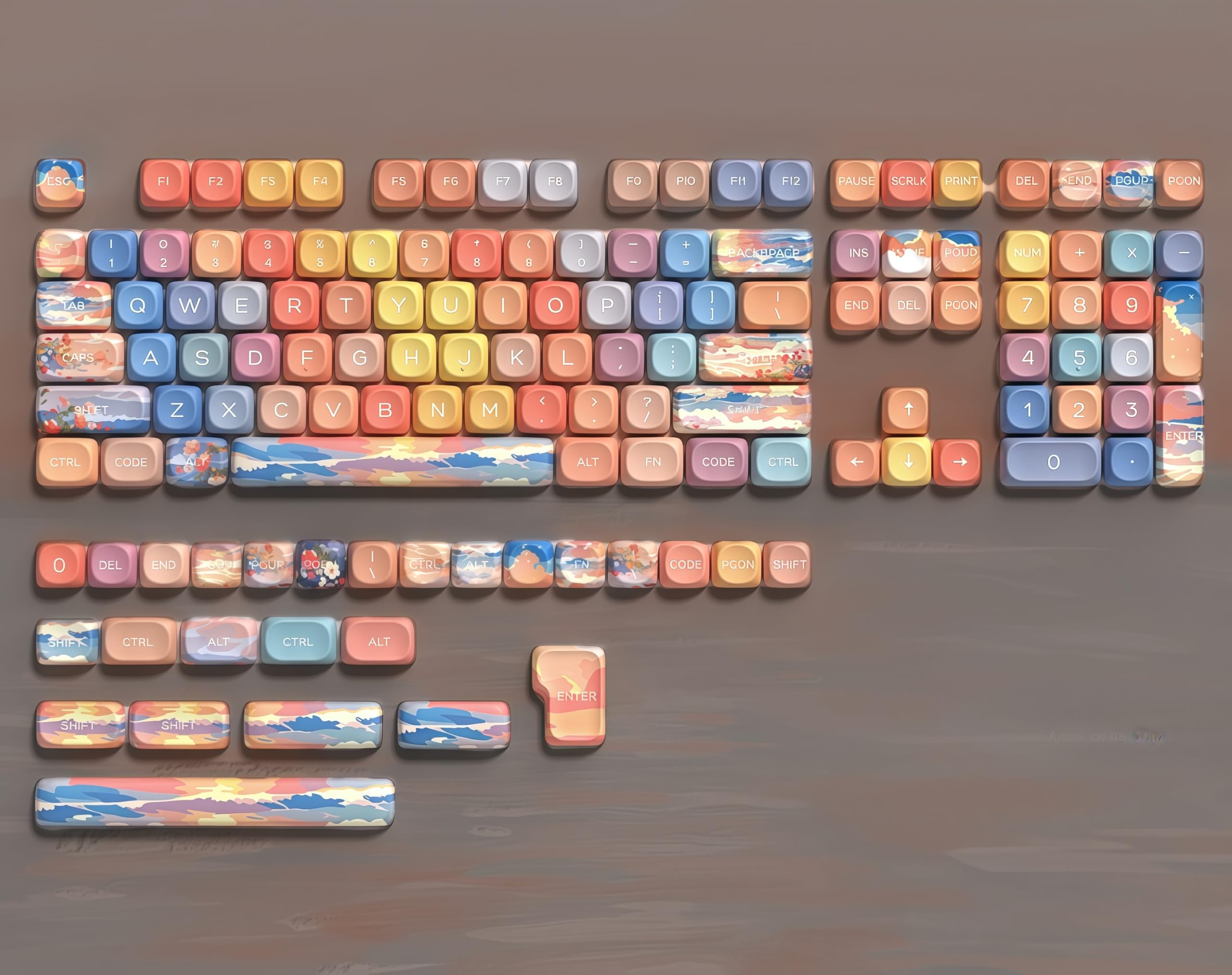 dagaladoo Cute PBT Keycaps Set,Sunset MOA Profile keycaps 60 75 100 Percent,Dye-Sub 134-key Custom Keyboard Keycap for 100% 75% 65% 60% TKL US Layout Mechanical Keyboard