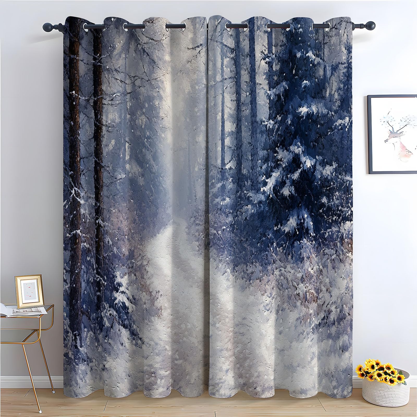 WQBQKKX Abstract Line Curtains Eyelet Soft Thermal Insulated Vintage Textured Farmhouse Curtains Leaf Printed Eyelet Rustic Drapes Window Treatment-52 W x 96" L (Pack of 2)