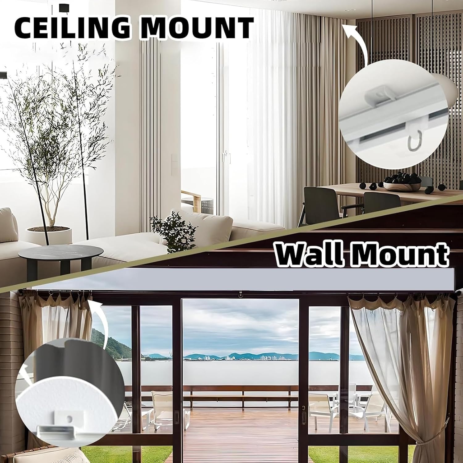 Heavy Duty Aluminum Ceiling Curtain Track Set - Wall Mount Room Divider Rail, High Load Capacity Curtain Pole for Windows, Thick Single Rod (Champagne, 85cm/2.79ft)