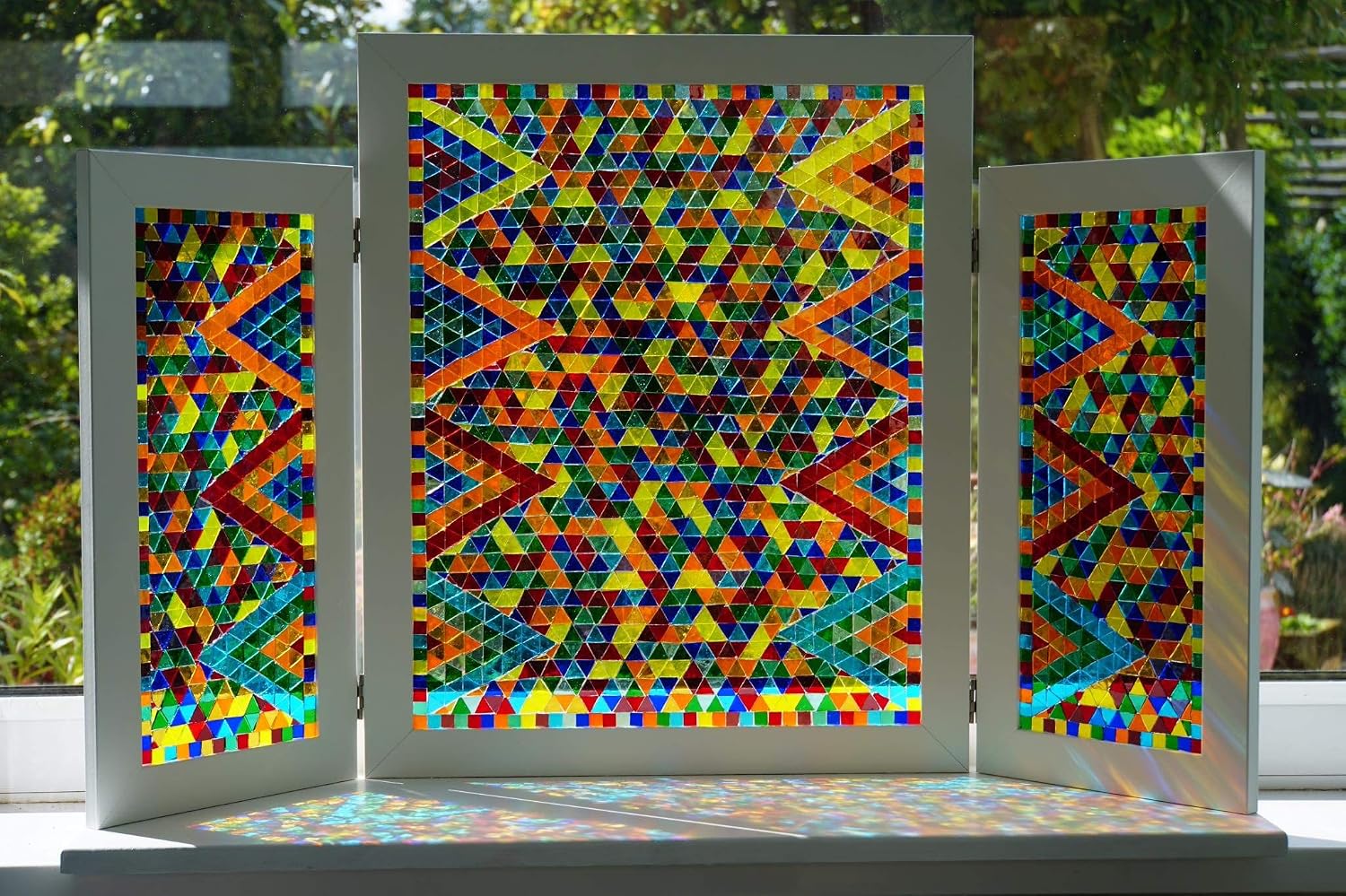 Lanyani 700 Pieces Stained Glass Triangle Mosaic Tiles Cathedral Glass Translucent Assorted Bright Colors 1.1lb/500g