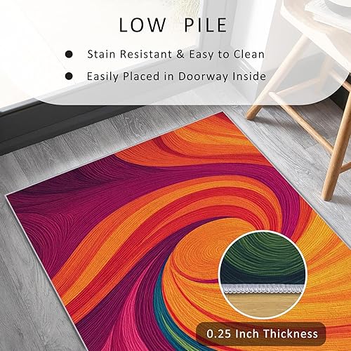 Miniatura 6 de Retro 70s Runner Rug 4x10, Vortex Textured Abstract Swirl Runners for Hallways Non-Slip, Retro 70s Hallway Decor Rug for Bedroom Kitchen Entryway,