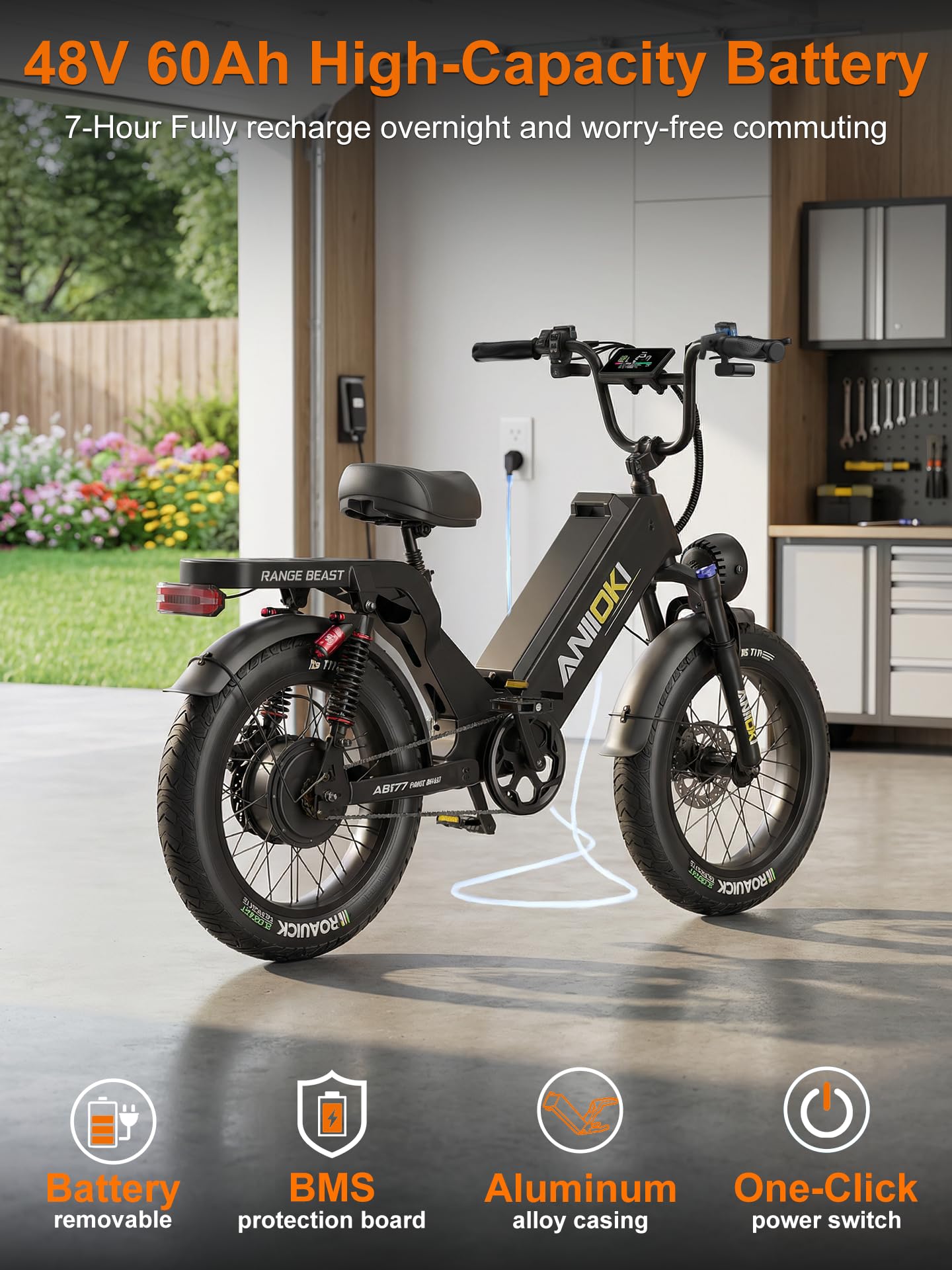 AQ177 Pro Max Bicicletta Elettrica per Adulti, Autonomia Oltre 300 KM, Velocità 25 KM/H, Bici Elettrica con Pneumatici Grassi 20"