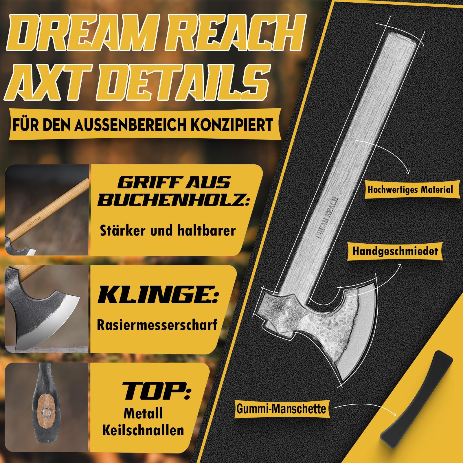 Dream Reach Beil Axt Set - 2PCS Wikingeraxt Handgeschmiedet Outdoor Axt mit Holzgriff, Beil Holz Spalten für Wald Garten Männer Geschenke