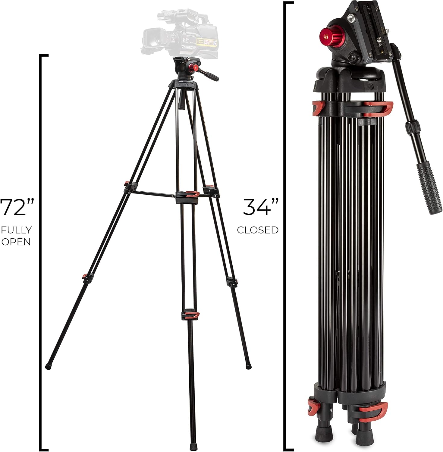 Ultimaxx 72 inch Tripod- 72 inch- Professional Heavy Duty Aluminum Twin Tube Tripod, 360 Degree Fluid Head, Mid-Level Spreader, DSLR Camcorder