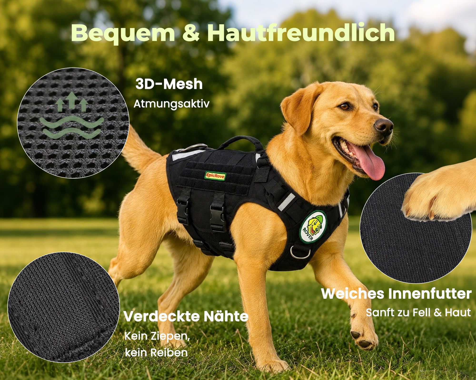 Hundegeschirr für mittelgroße & große Hunde – Modell RoveVest Air, leicht & atmungsaktiv, verstellbar, ideal für Spaziergänge, Wandern & Outdoor-Abenteuer (L)