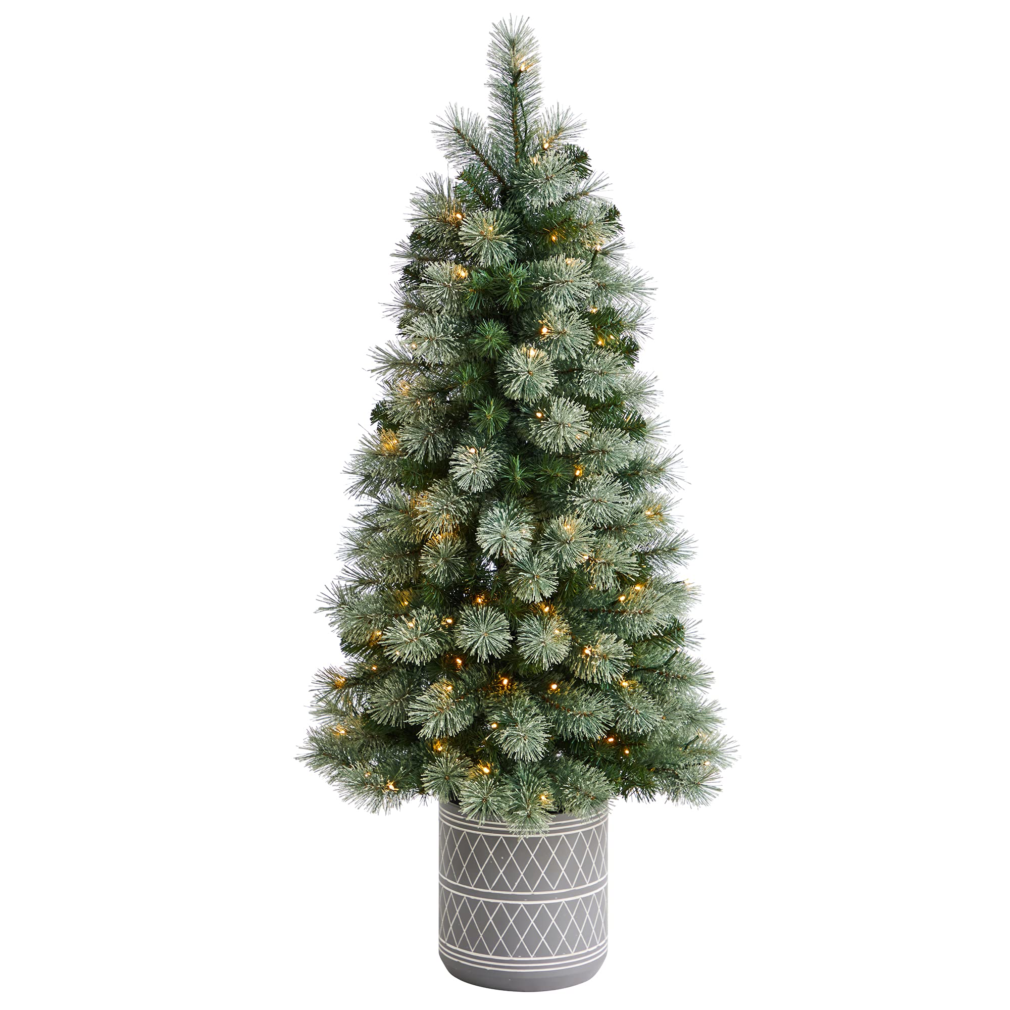 4.5ft. Nova Scotia Pine Artificial Christmas Tree in Engraved Geometric Stone Planter with 232 Bendable Branches and 120 Warm White LED Lights