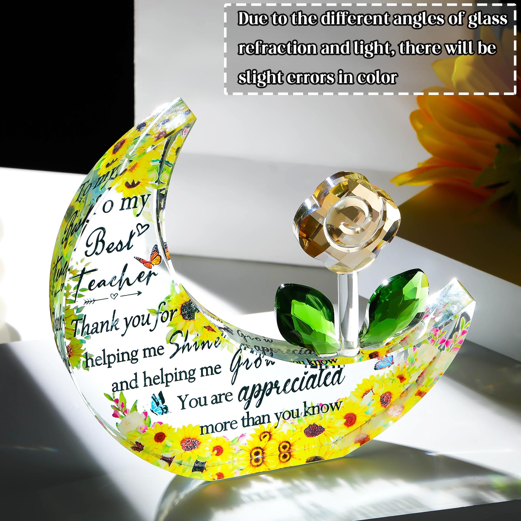 Movdyka Appreciation Gifts for Teacher from Kids Students Moon-shaped Plaque Thank You Gift for Teachers Women on End of Term Graduation Glass Thoughtful Keepsake Ornaments - Image 3