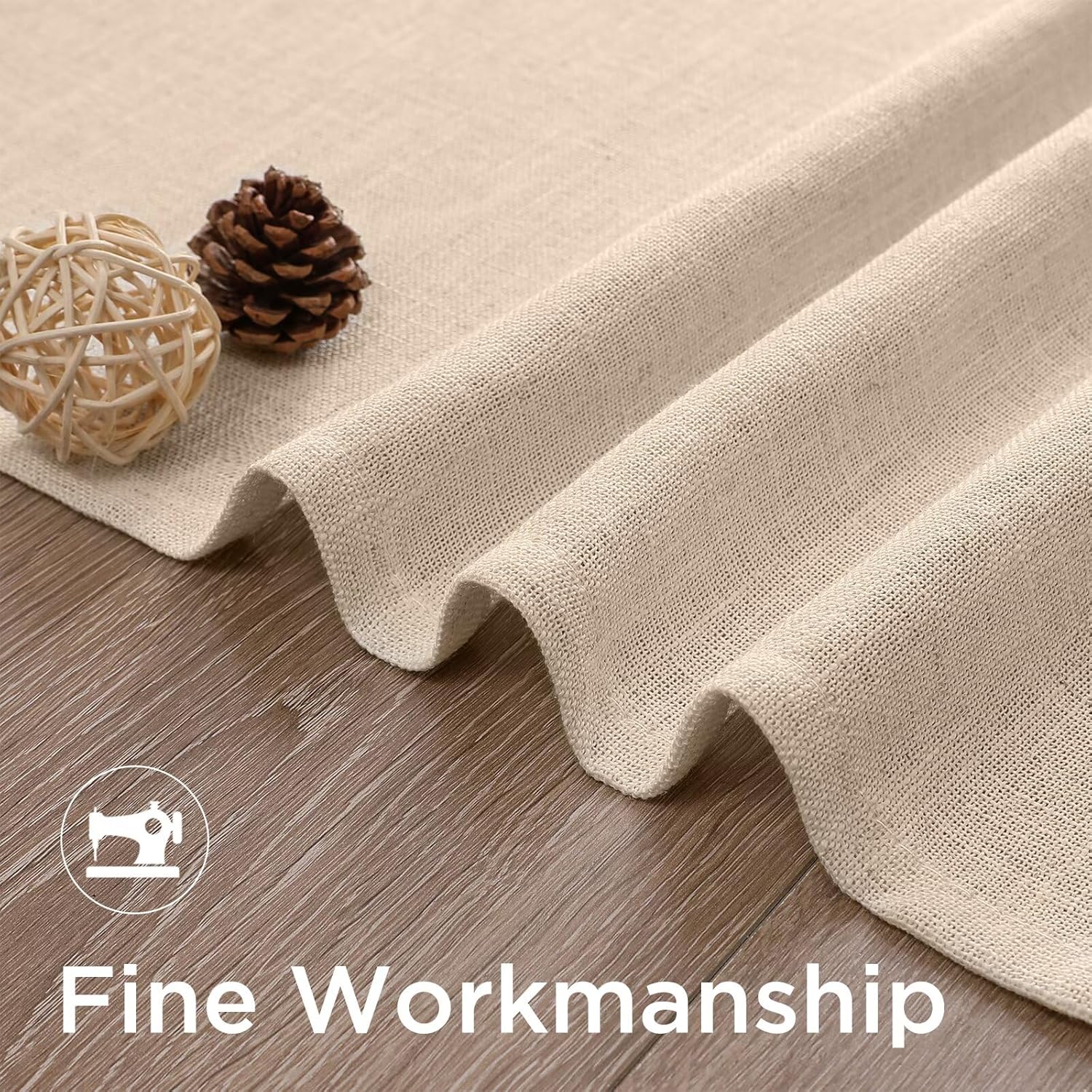 CUCRAF Natural Linen Semi Sheer Curtains 72 Inches Long, Light Filtering Farmhouse Curtains for Bedroom Living Room, 2 Panels Set Rod Pocket & Back Tab Window Drapes (52 x 84 Inch, Beige)