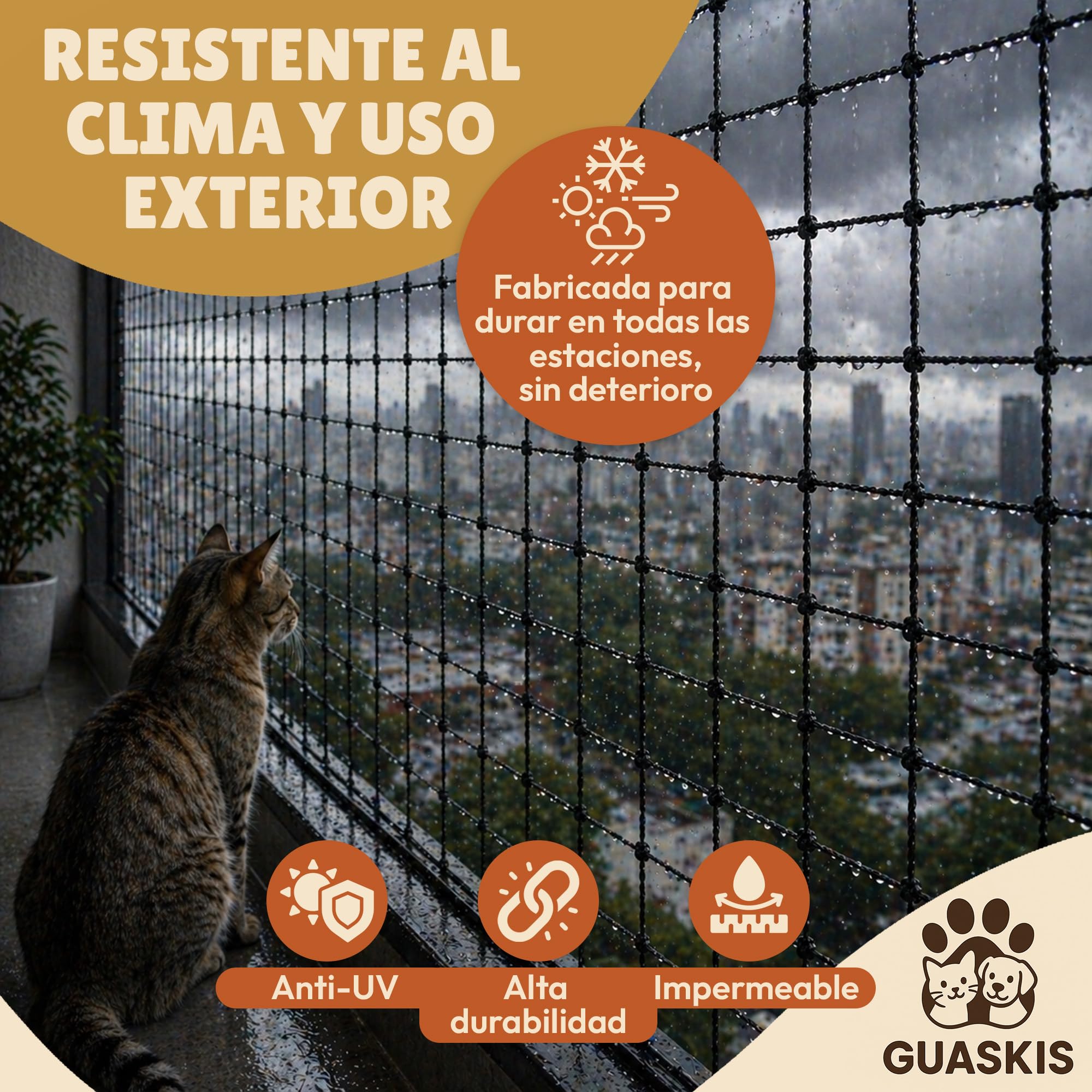 Para Gatos Terraza Reforzada Con Acero, Malla Metálica De Seguridad Anticaídas Balcón, Ventanas Y Exterior Kit Completo Instalación 25 Bridas, Tacos Ganchos Resistentes, Red, 4x3m