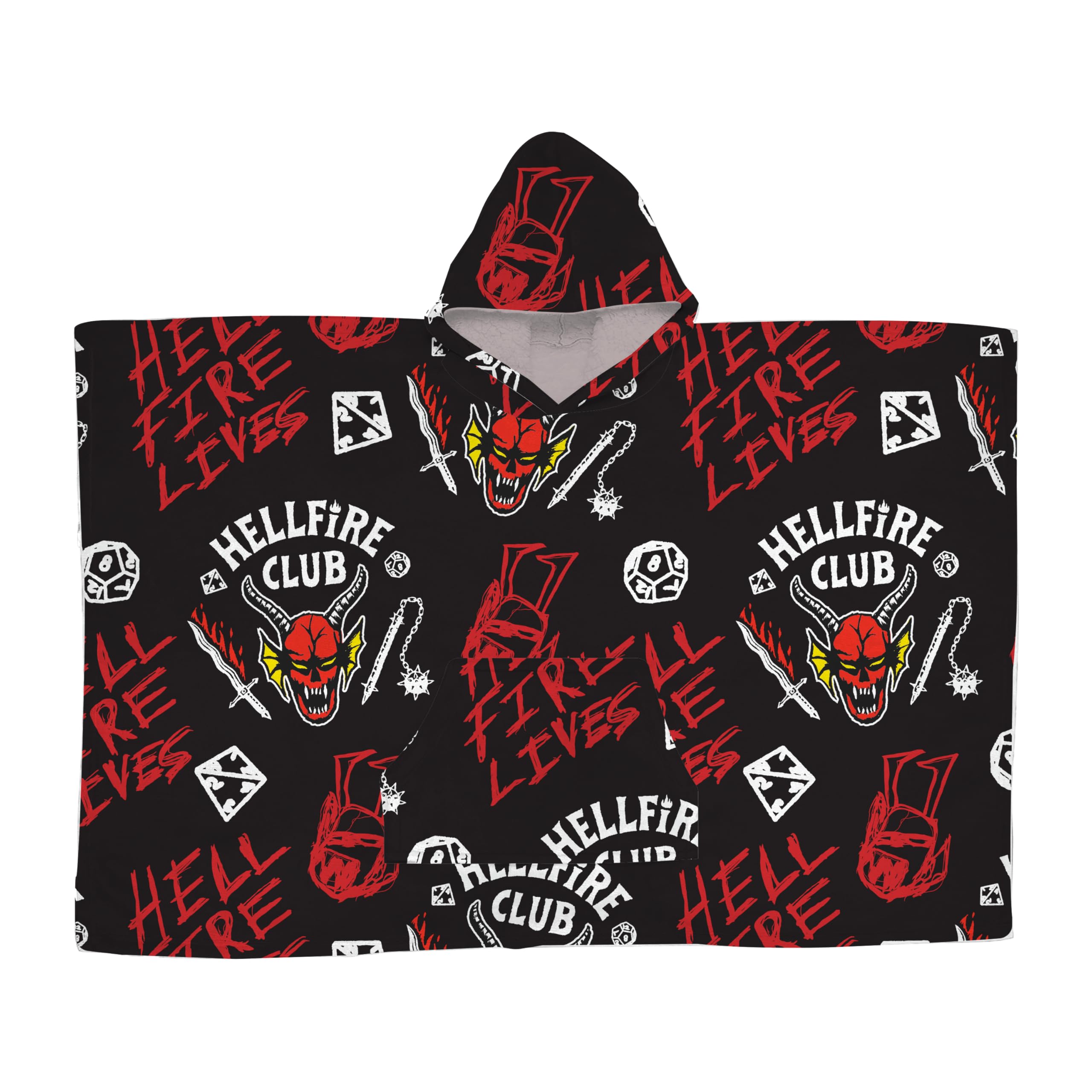 Stranger Things Poncho de forro polar con capucha oficial | Forro polar con capucha súper suave y cálido, diseño demagorgon | perfecto para el hogar, dormitorio, fiestas de pijamas y camping |