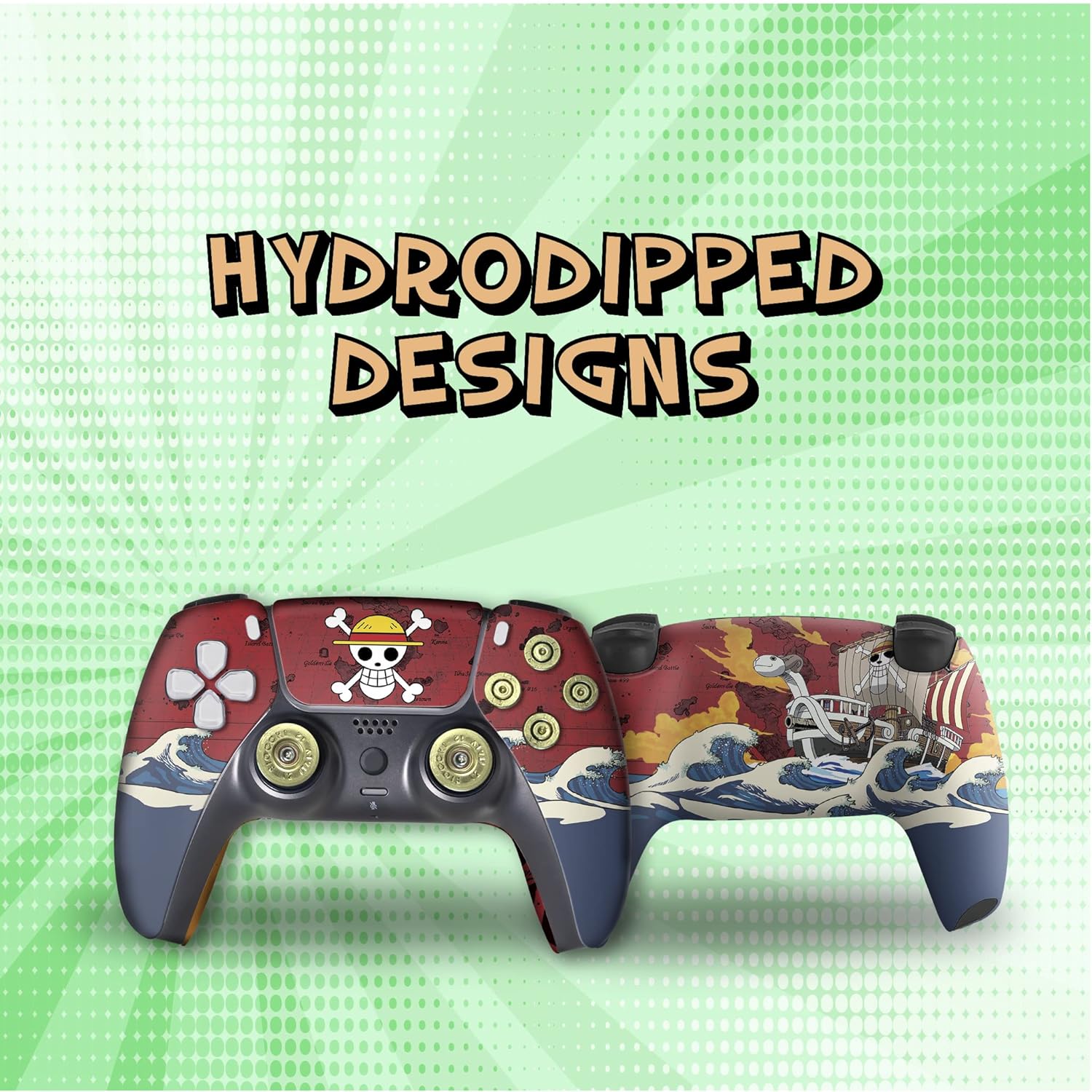 One Peice Bullet Custom PS-5 Controller Wireless compatible with Play-Station 5 Console by BCB Controllers | Proudly Customized in USA with Permanent HYDRO-DIP Printing (NOT JUST A SKIN)