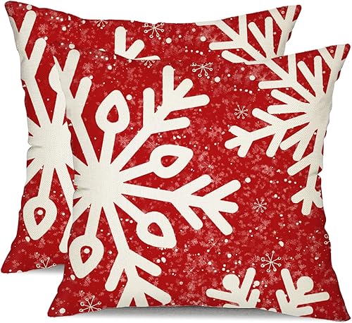 Miniatura 1 de DFXSZ Juego de 2 fundas de almohada de Navidad de 18 x 18 pulgadas, diseño de copo de nieve blanco, rojo, decoración de invierno y Navidad para el