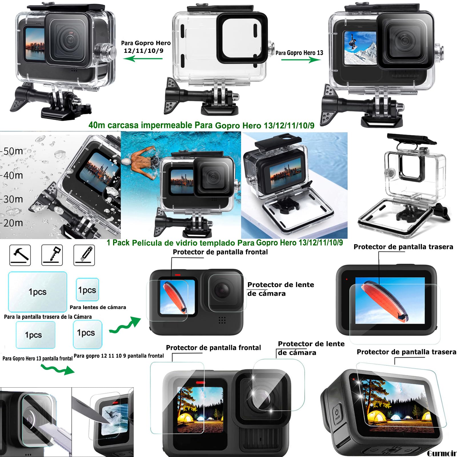 Kit de Accesorios Kit de Cámara de acción para Gopro 13 12 11 10 9 Cámara, Kit de Cámara de acción Paquete Compatible con Gopro Hero 13 12 11 10 9 (DT16)