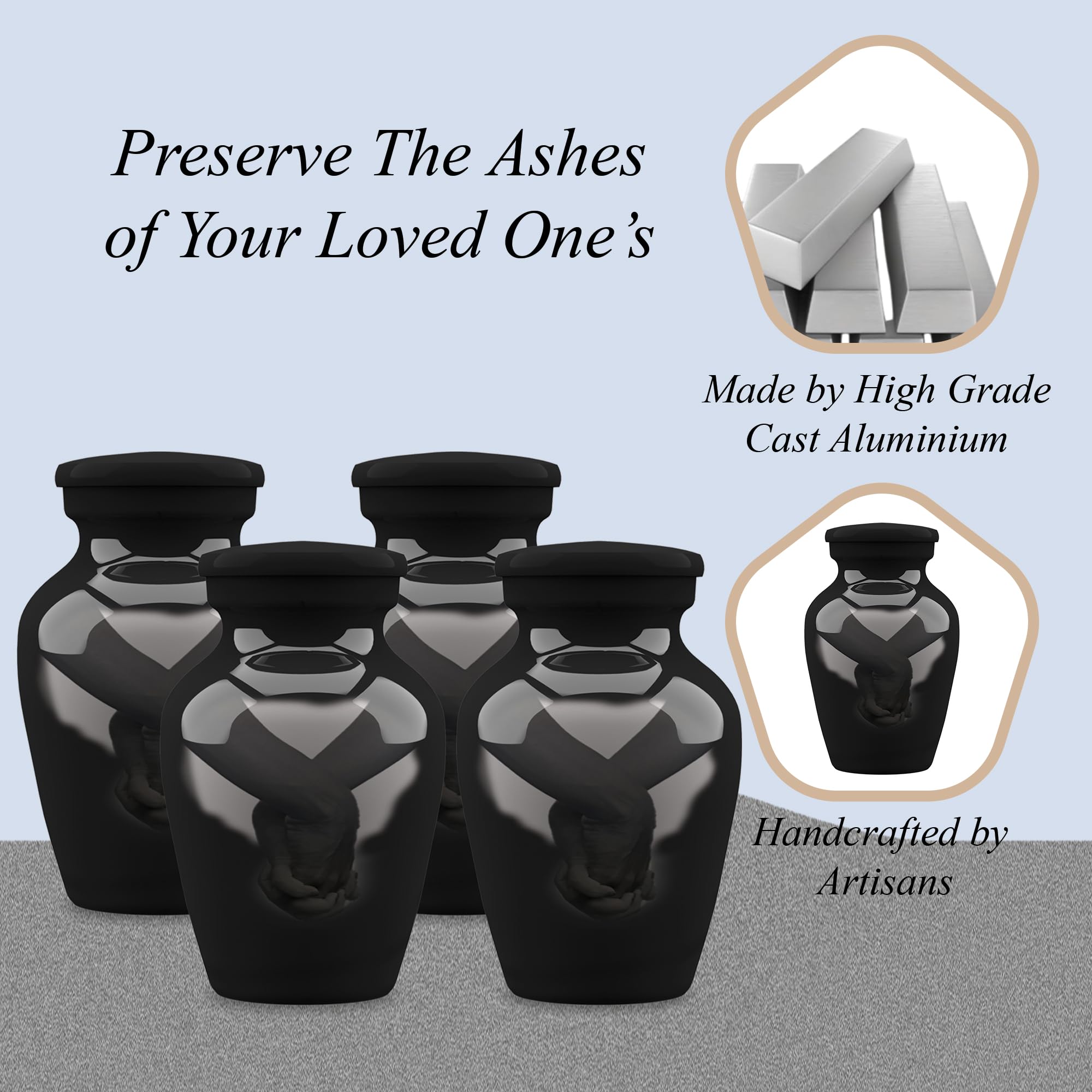 Forever URNS - Urna de recuerdo pequeña – Loving Hands Cantidad 4 – Urna de recuerdo para cenizas humanas con 1 caja de terciopelo, mini urna de recuerdo, urna de recuerdo asequible