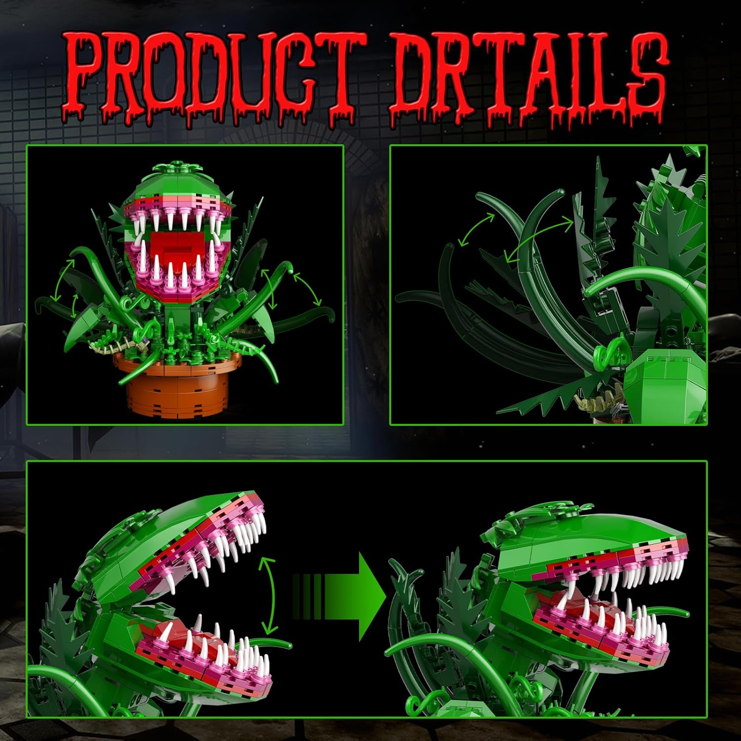 Audrey II Building Block Kit, Cannibal Flower Building Blocks Toys Compatible for Lego,Little Shop of Horrors Cannibal with Openable Mouth Gift for Tv fants Birthday Christmas Halloween(344pcs)