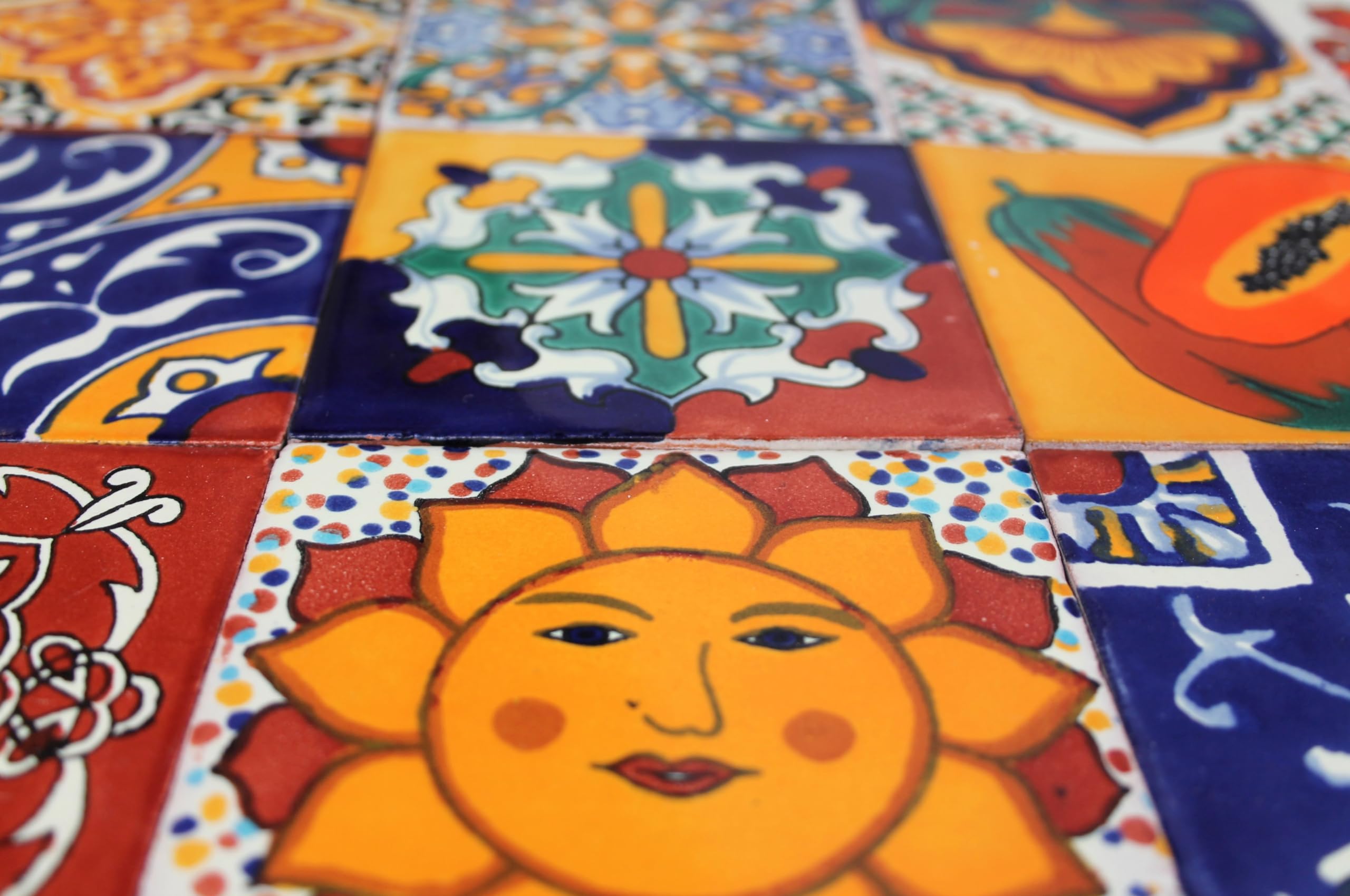 Azulejo Mexicano De Cerámica Talavera Artesanal - Muestra De 4x4 Pulgadas, Mosaico Decorativo