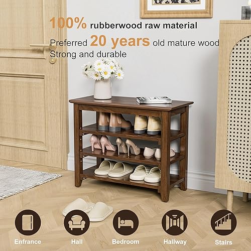 Miniatura 49 de Zapatero organizador de 3 niveles, 4 pares de banco de almacenamiento de entrada para pasillo, dormitorio, sala de estar, dormitorio, soporta hasta