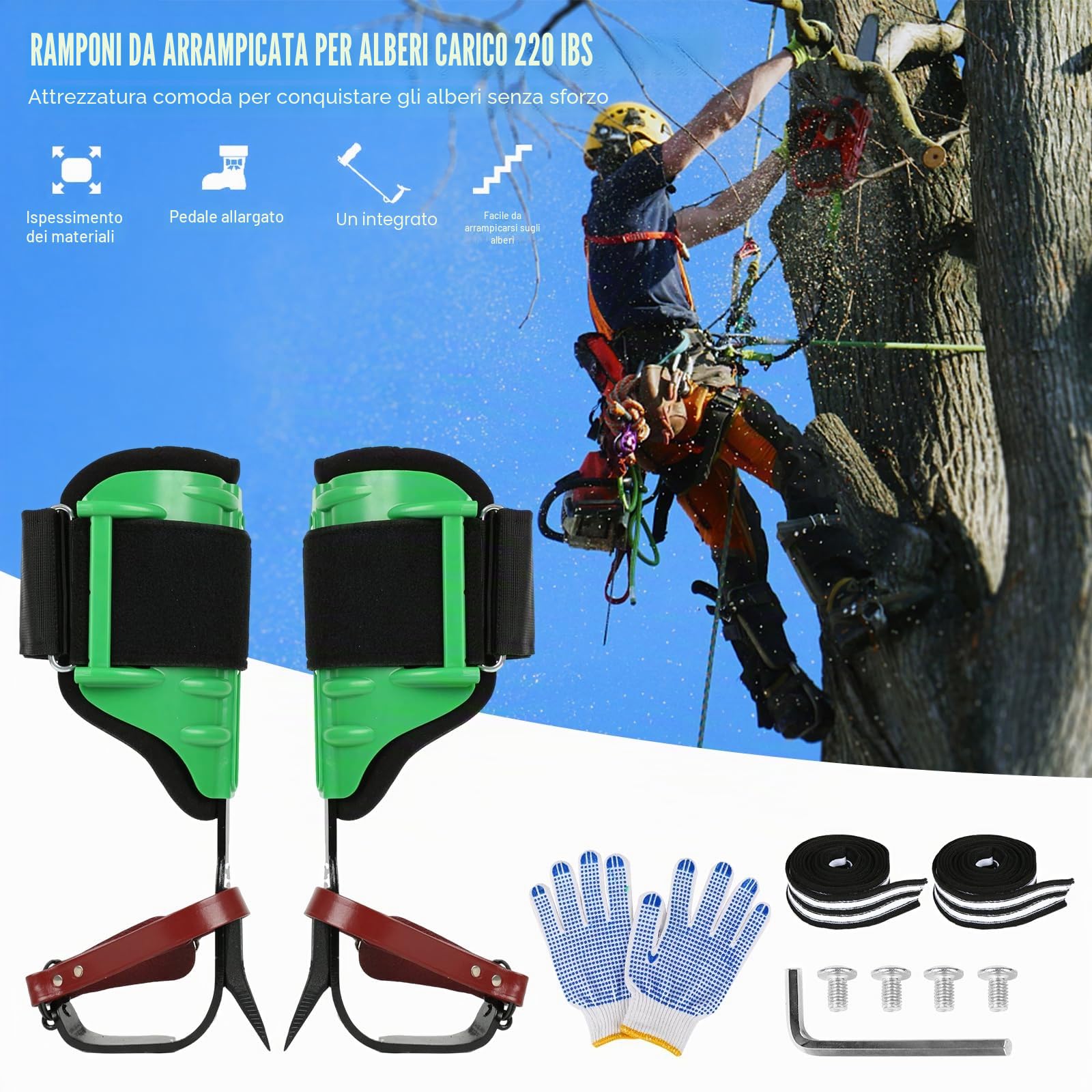 Set di ramponi per arrampicata sugli alberi, per esercitarsi nell'arrampicata, sopravvivenza nella giungla, raccogliere frutta, ecc