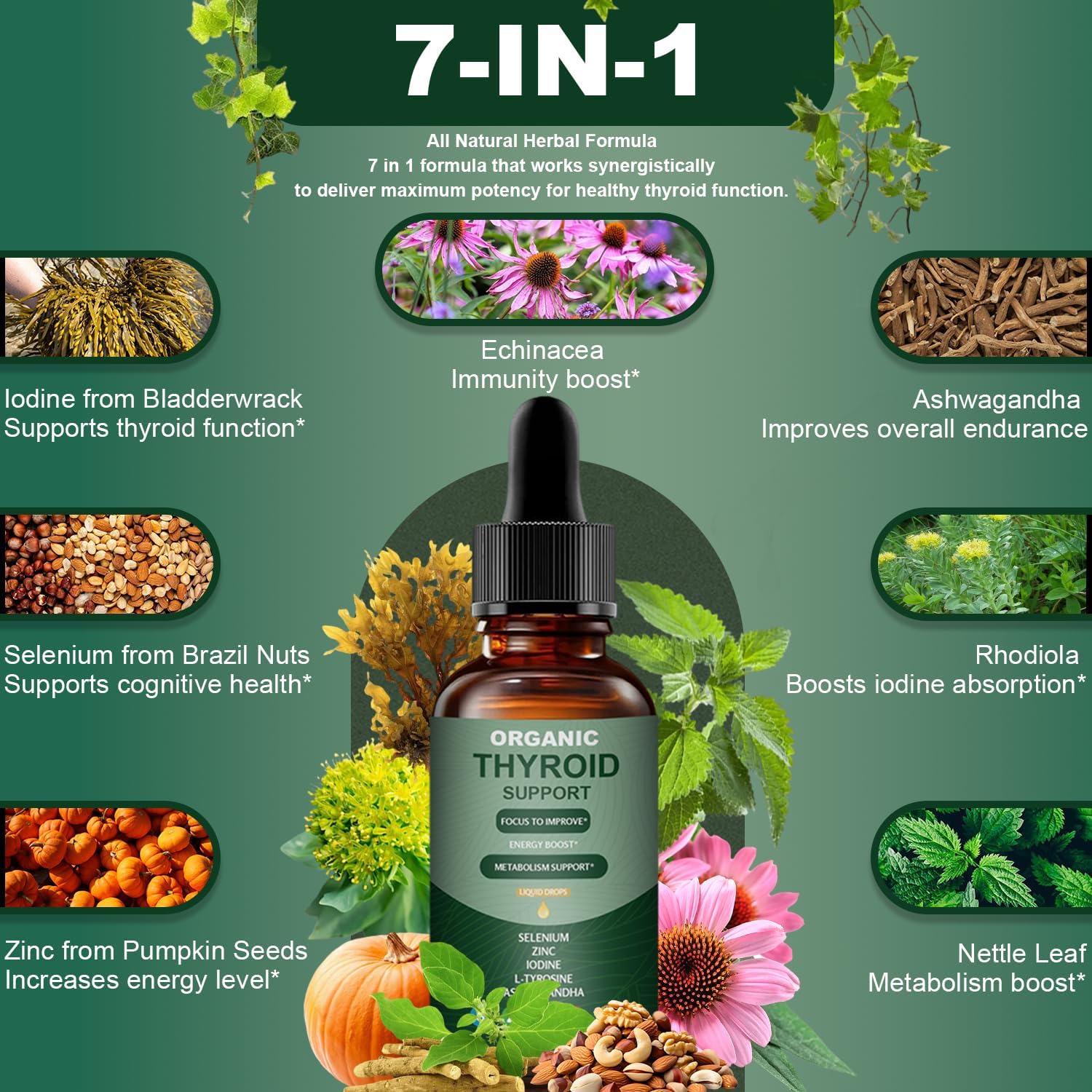 Thyroid Support Liquid Drops with Selenium, Zinc, Iodine, L-Tyrosine & Ashwagandha for Hormone Balance, Daily Energy & Metabolism Support - 4 fl. oz. (120mL) - Image 4