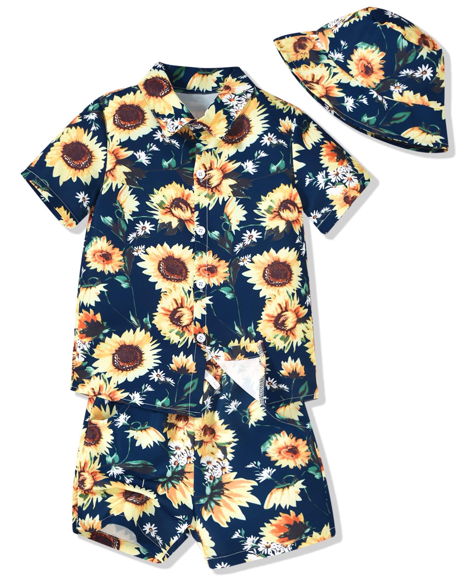 fioukiay Toddler Baby Boy Summer Outfits Little Kids Hawaiian Clothes Short Sets Floral Top Bowtie Shirt